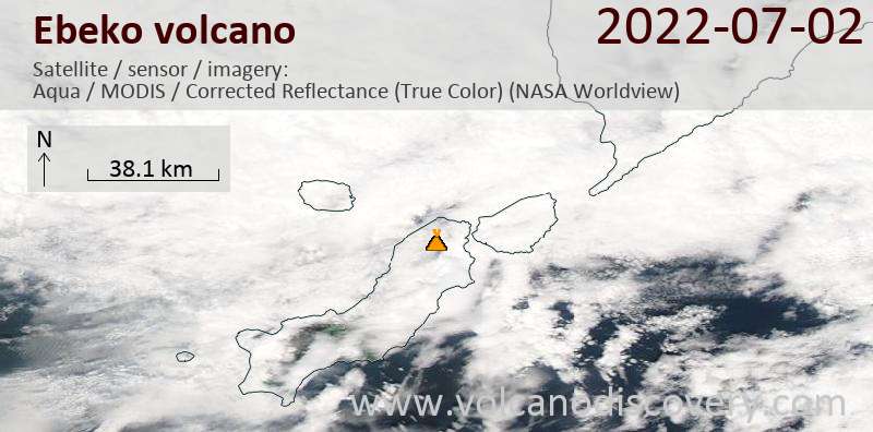 Satellite image of Ebeko volcano on  2 Jul 2022