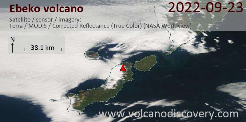 Satellite image of Ebeko volcano on 23 Sep 2022