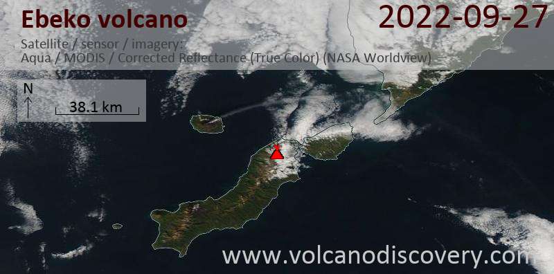 Satellite image of Ebeko volcano on 28 Sep 2022