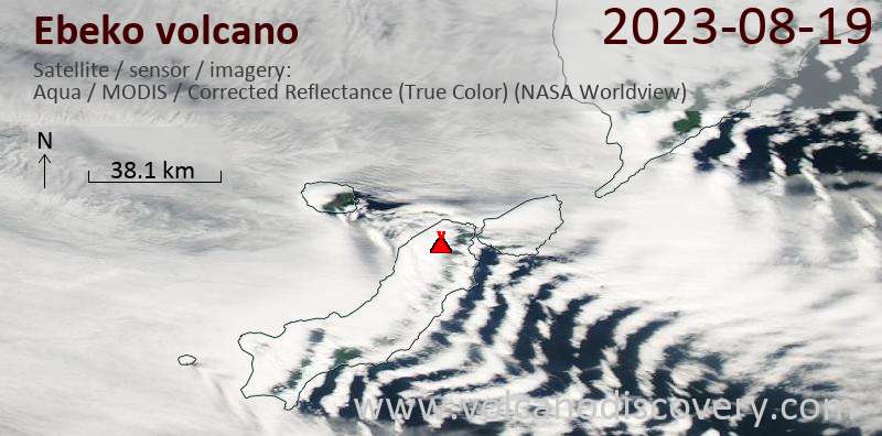 Imagen satelital del volcán Ibiko el 19 de agosto de 2023