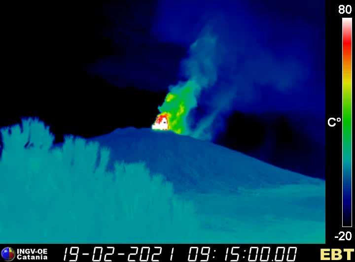 View from NE showing the mountain for scale (visual height approx. 2500 m) (image: INGV thermal webcam)