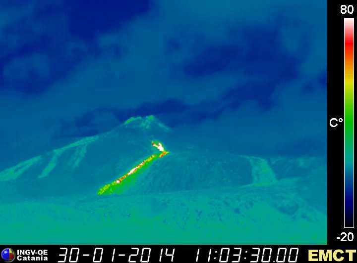 Thermal image of the lava flow (Monte Cagliato webcam, INGV Catania)