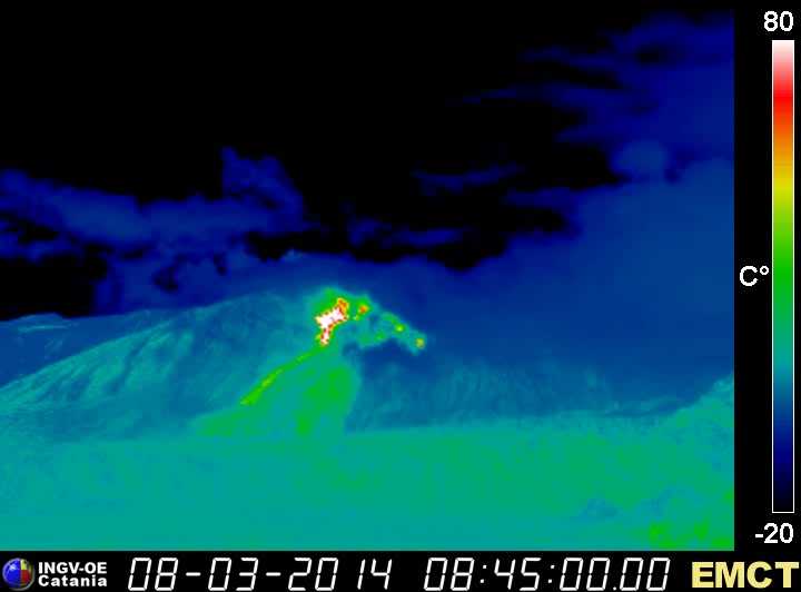 Thermal image of the eastern side of Etna with the active effusive vent at the base of the NSEC