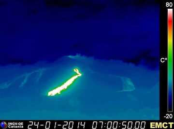 thermal webcam image of the lava flow ( by courtesy of INGV-OE Catania)