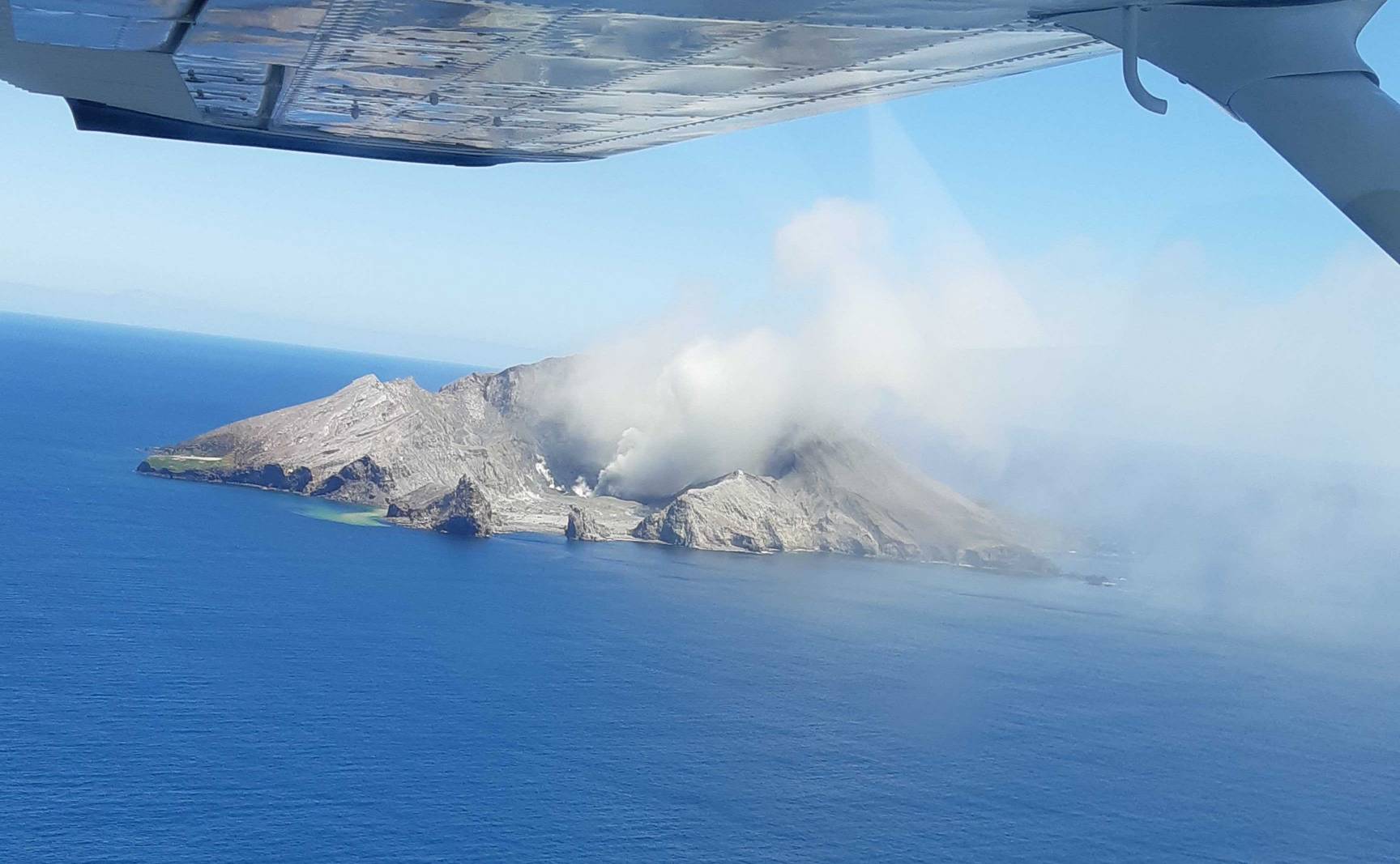 Aerial view of an ash plume from White Island volcano today (image: GeoNet)