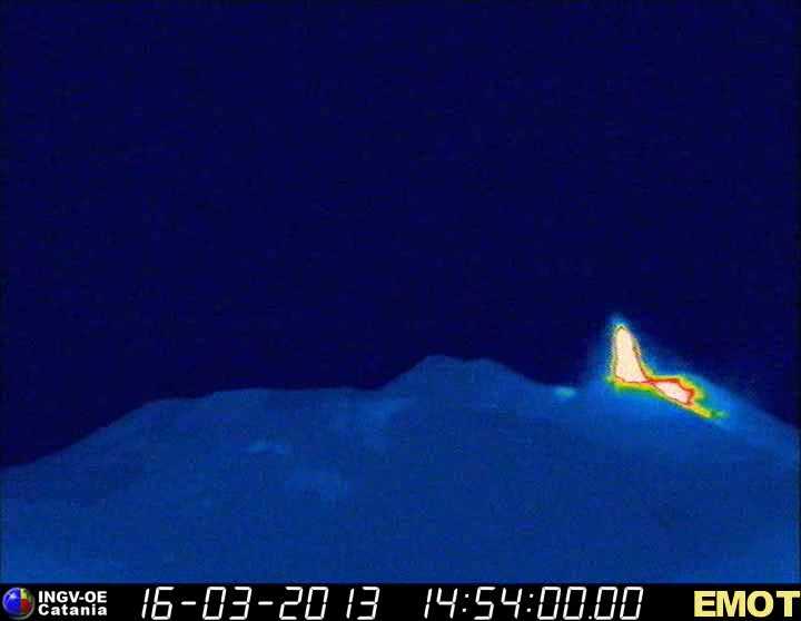 Thermal image of the crater area, showing a strombolian burst at the New SE crater