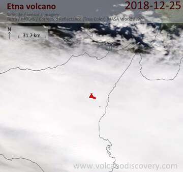 Satellite image of Etna volcano on 25 Dec 2018