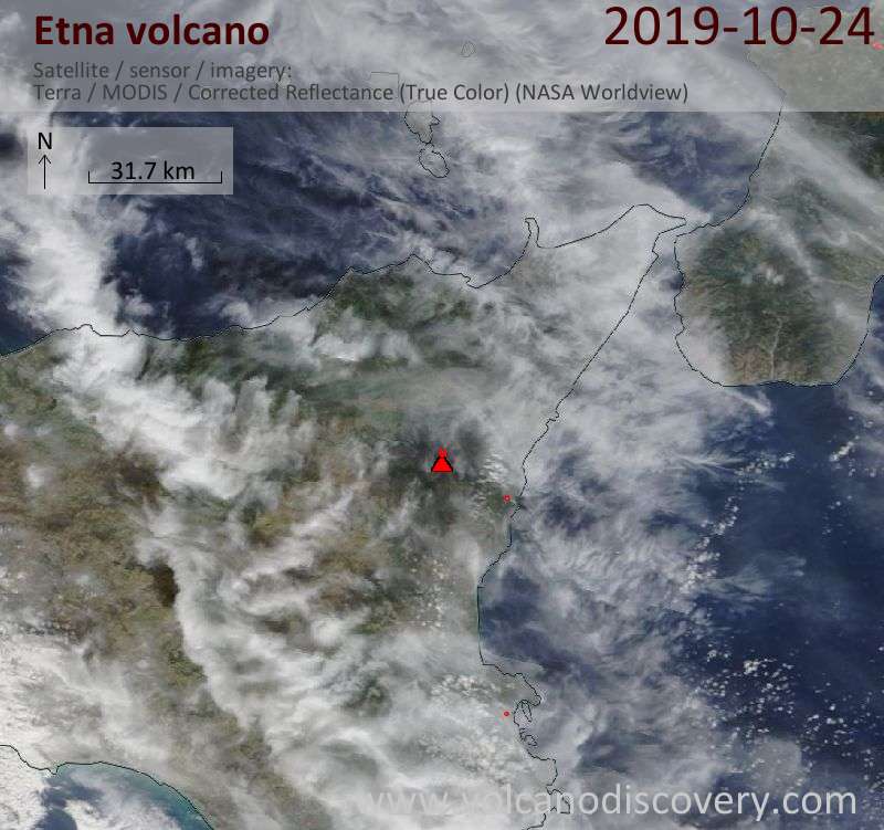 Satellite image of Etna volcano on 24 Oct 2019