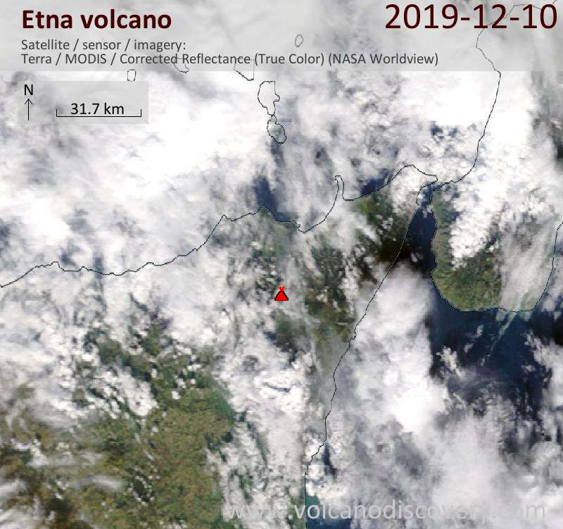 Satellite image of Etna volcano on 10 Dec 2019