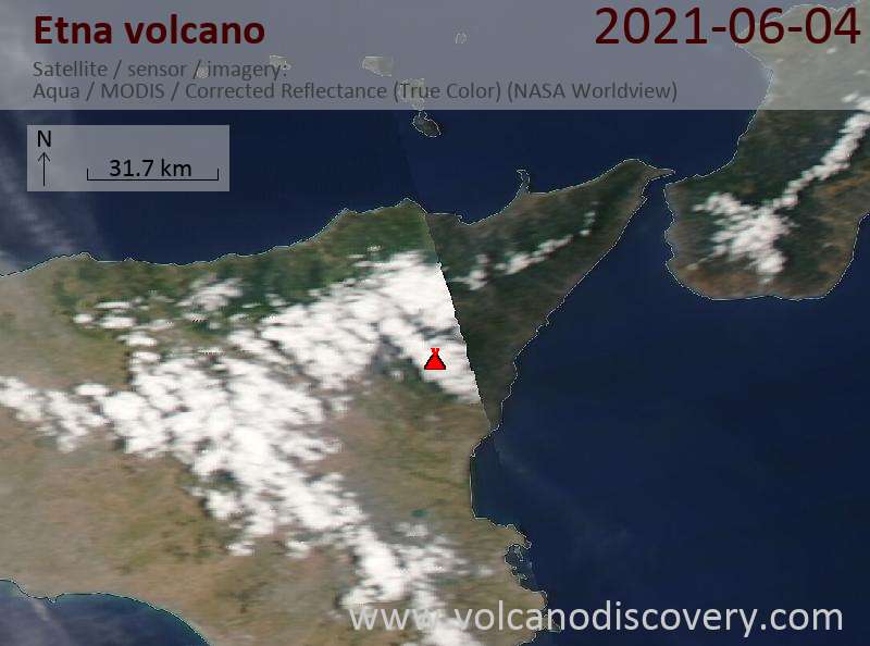 Satellite image of Etna volcano on  4 Jun 2021
