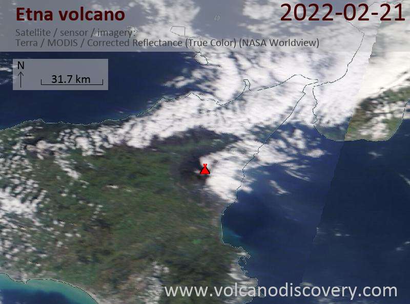 Satellite image of Etna volcano on 21 Feb 2022