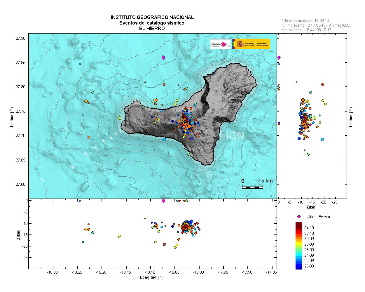 Map of recent quakes at El Hierro
