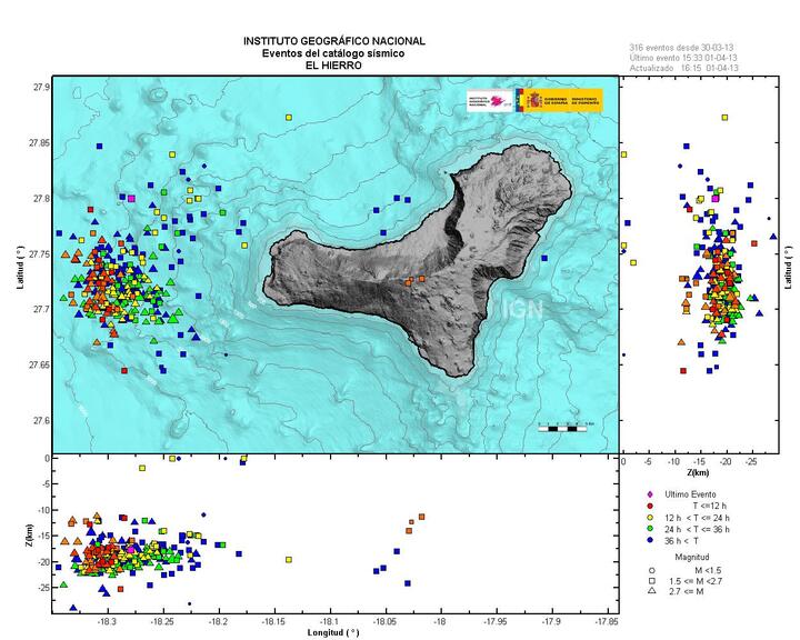 Location of quakes during the past 48 hours at El Hierro