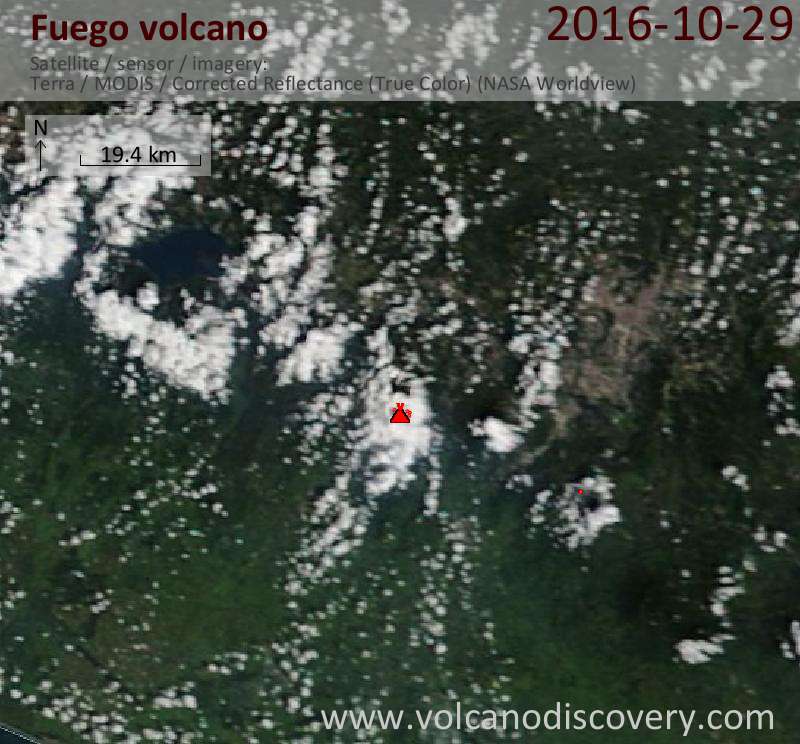 Satellite image of Fuego volcano on 29 Oct 2016