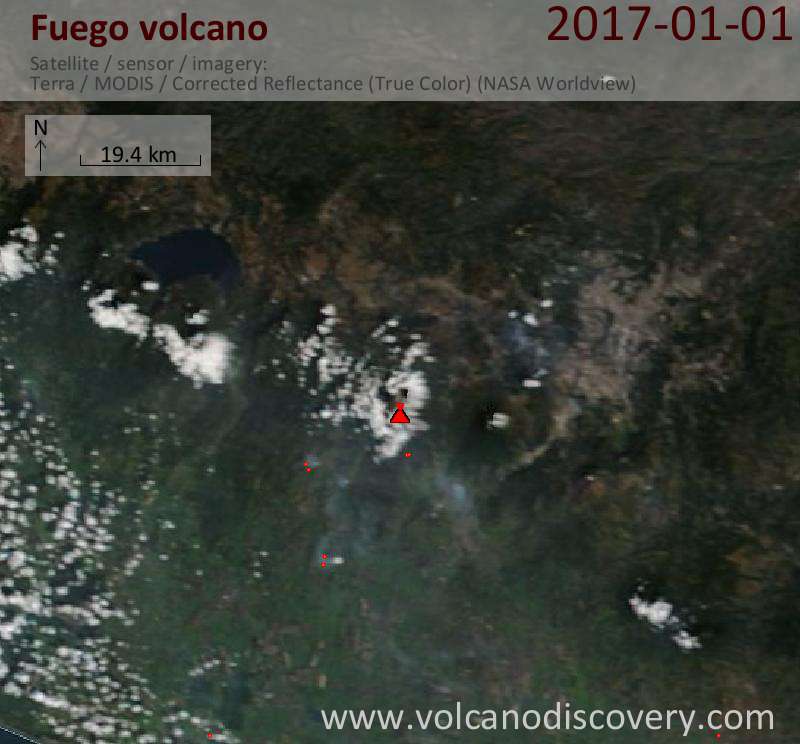 Satellite image of Fuego volcano on  1 Jan 2017