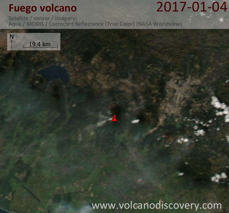 Satellite image of Fuego volcano on  4 Jan 2017