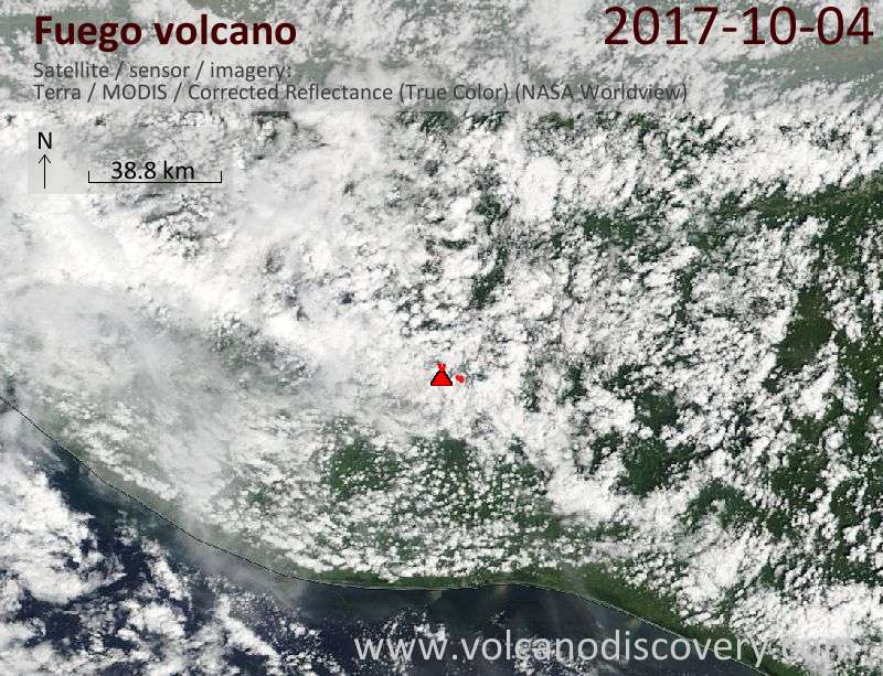 Satellite image of Fuego volcano on  4 Oct 2017