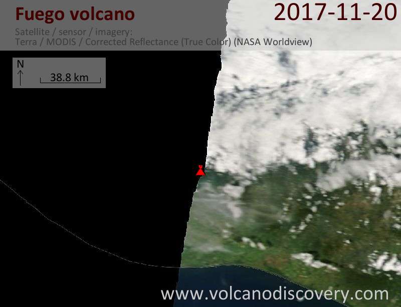 Satellite image of Fuego volcano on 20 Nov 2017