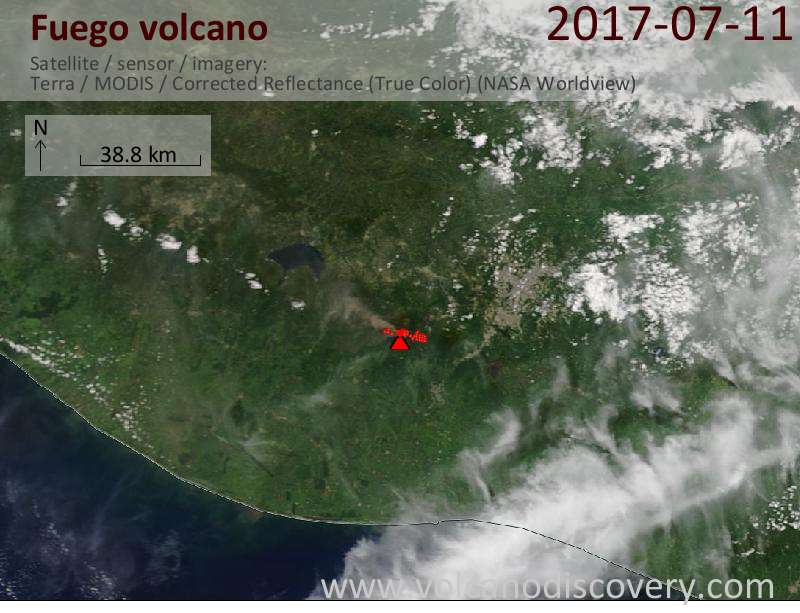 Satellite image of Fuego volcano on 11 Jul 2017