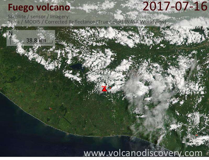 Satellite image of Fuego volcano on 17 Jul 2017