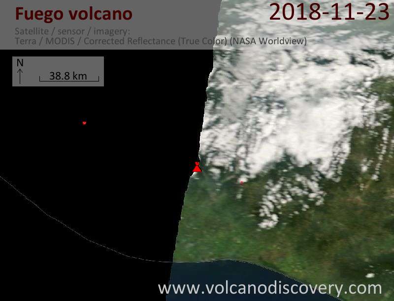 Satellite image of Fuego volcano on 23 Nov 2018