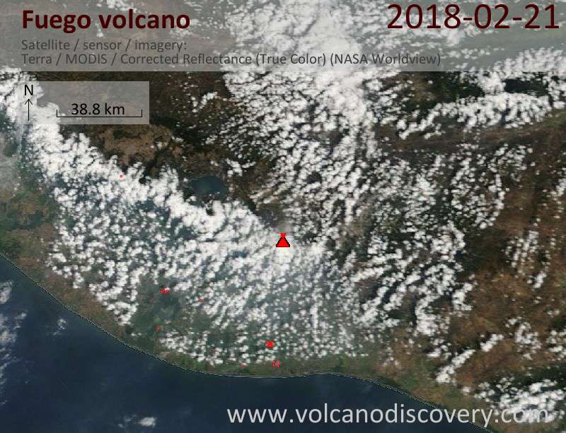 Satellite image of Fuego volcano on 21 Feb 2018