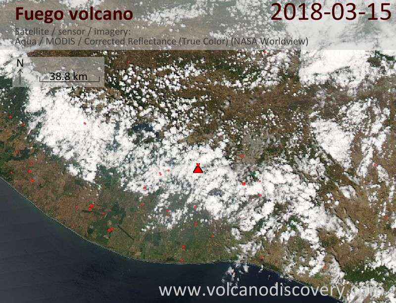 Satellite image of Fuego volcano on 15 Mar 2018