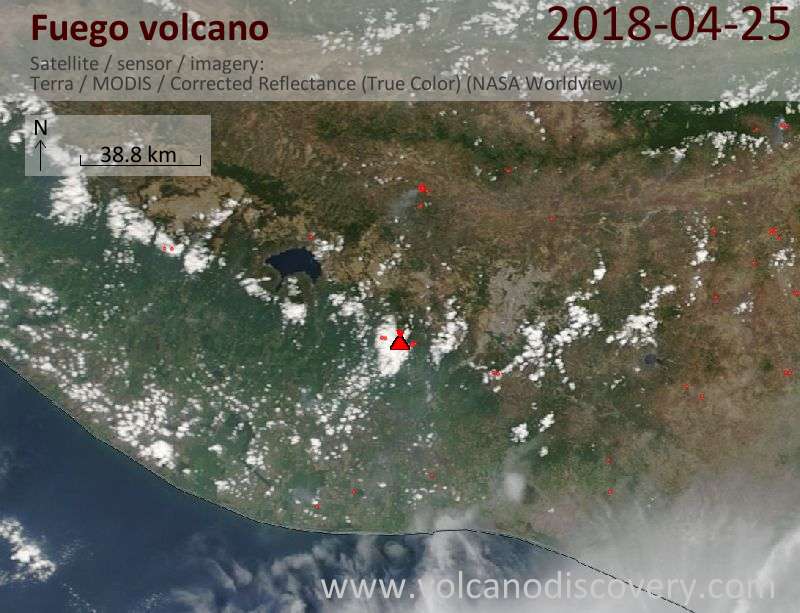 Satellite image of Fuego volcano on 25 Apr 2018