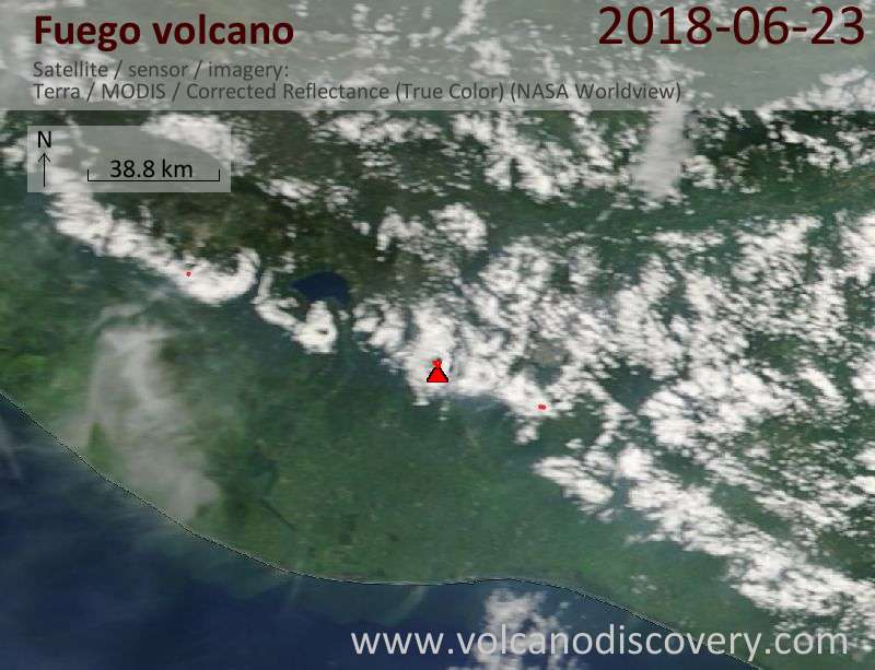 Satellite image of Fuego volcano on 23 Jun 2018