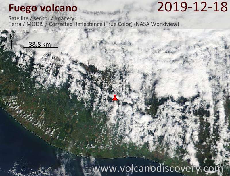 Satellite image of Fuego volcano on 18 Dec 2019