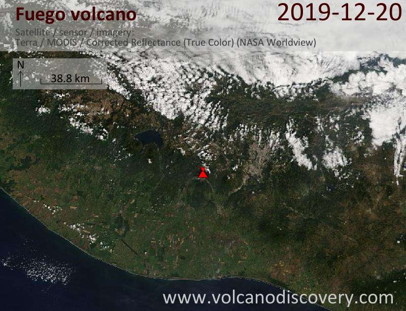 Satellite image of Fuego volcano on 20 Dec 2019