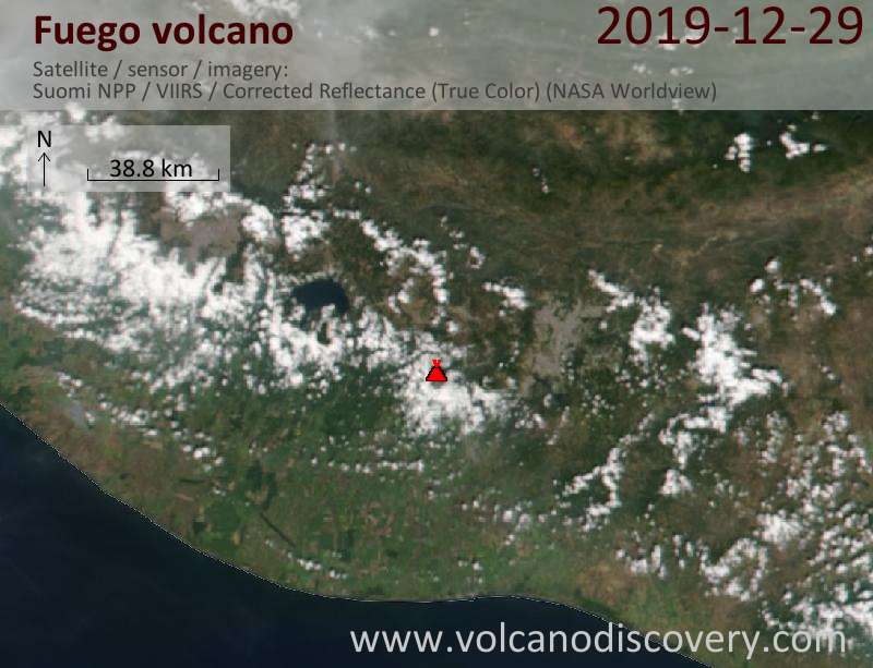 Satellite image of Fuego volcano on 30 Dec 2019