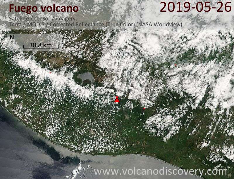 Satellite image of Fuego volcano on 26 May 2019