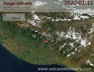 Satellite image of Fuego volcano on 11 Jan 2020