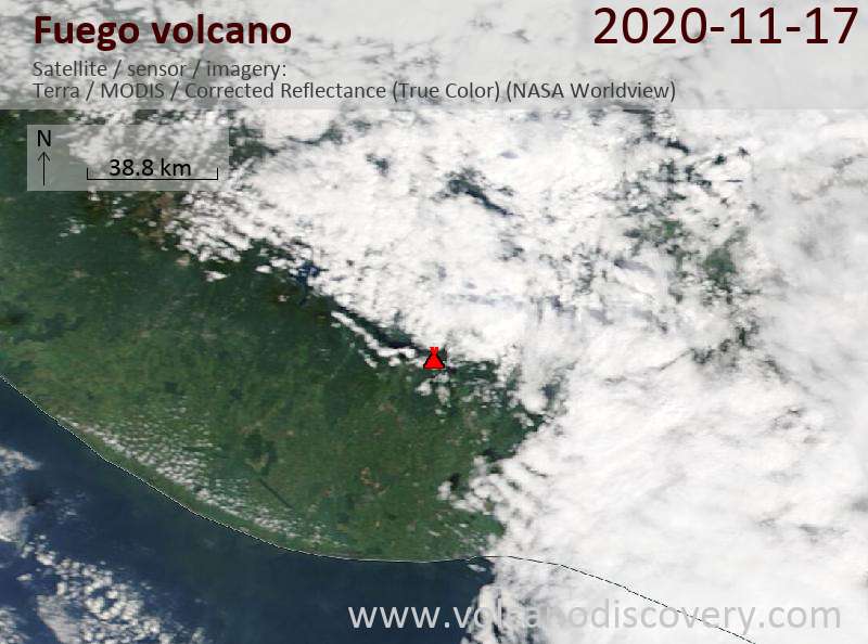 Satellite image of Fuego volcano on 17 Nov 2020