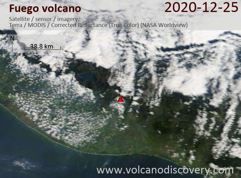 Satellite image of Fuego volcano on 26 Dec 2020