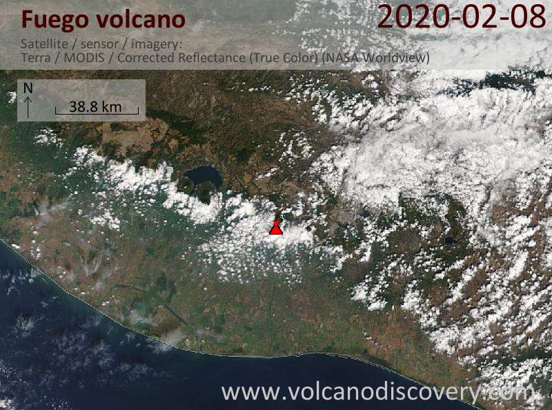 Satellite image of Fuego volcano on  8 Feb 2020
