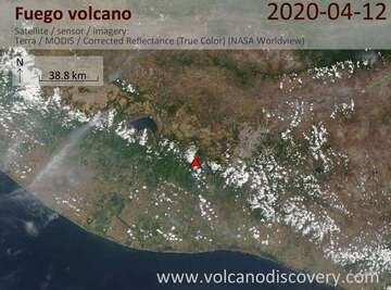 Satellite image of Fuego volcano on 12 Apr 2020
