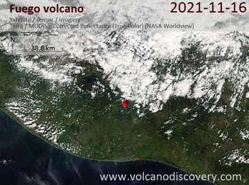 Satellite image of Fuego volcano on 17 Nov 2021