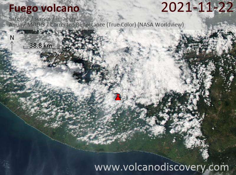 Satellite image of Fuego volcano on 23 Nov 2021