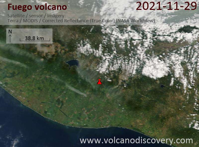Satellite image of Fuego volcano on 30 Nov 2021
