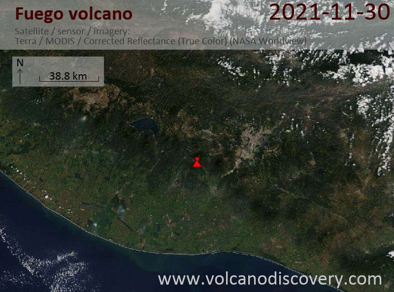 Satellite image of Fuego volcano on  1 Dec 2021