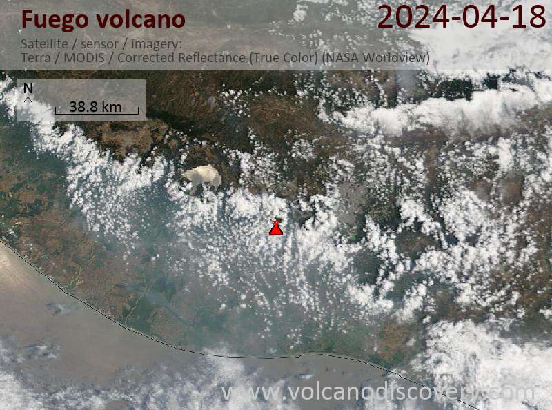 Satellite image of Fuego volcano on 18 Apr 2024