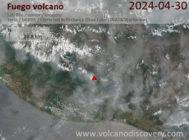 Satellite image of Fuego volcano on 30 Apr 2024