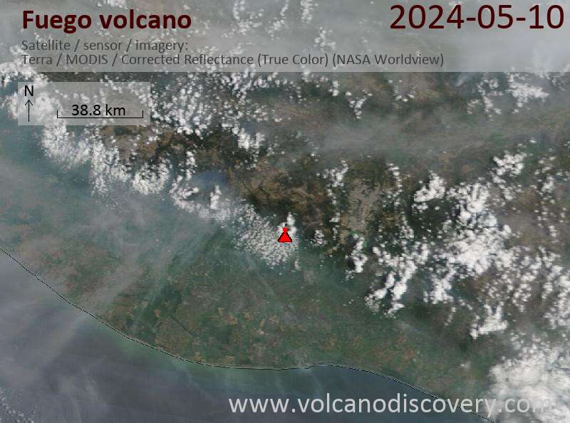 Satellitenbild des Fuego Vulkans am 10 May 2024