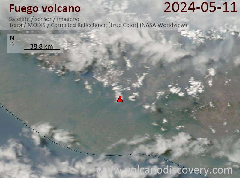 Satellite image of Fuego volcano on 12 May 2024