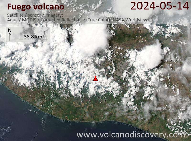 Satellitenbild des Fuego Vulkans am 15 May 2024