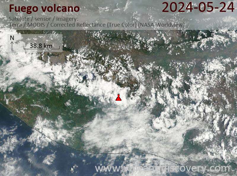 Satellite image of Fuego volcano on 24 May 2024