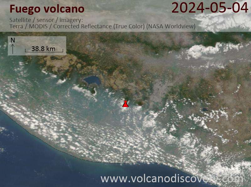 Satellite image of Fuego volcano on  4 May 2024