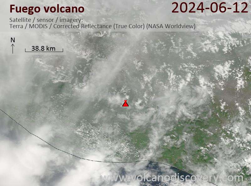 Satellite image of Fuego volcano on 13 Jun 2024